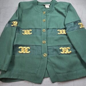 Vintage Michel Elliot Green And Gold Blazer Womens Made In USA Mob Wife Core
